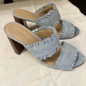 Ann Taylor Light Blue Ruched-Suede Heeled Sandals size 8.5M